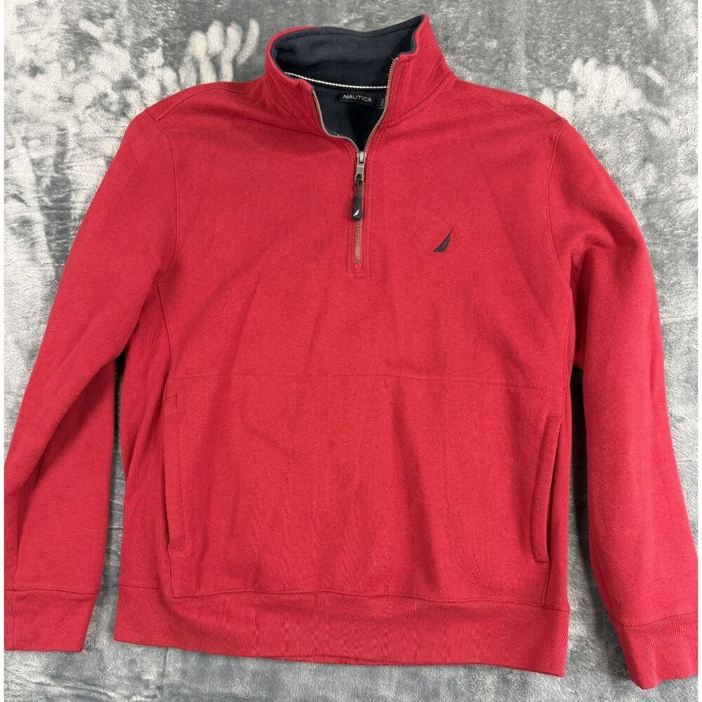 Nautica Mens Red 1/4 Zip Pullover Mock Neck Sweatshirt Size M  Casual